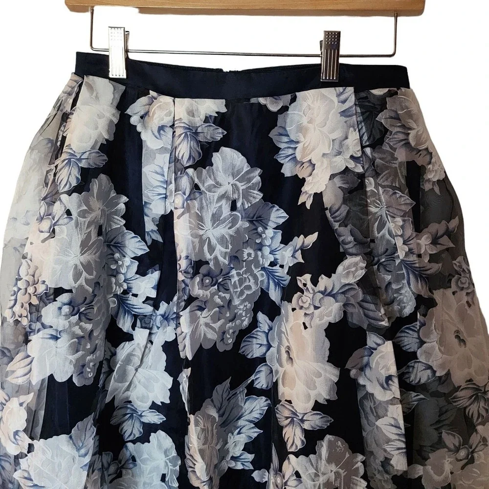 Nanette Lepore Girls Blue Floral Print Layered Satin Maxi Skirt Size XL 16 Years